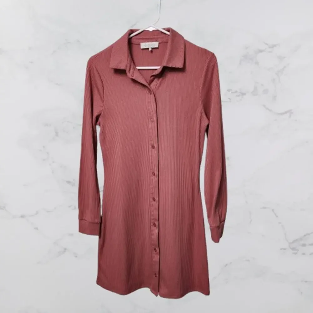 WAYF Mini Button Down Ribbed Shirt Dress Small